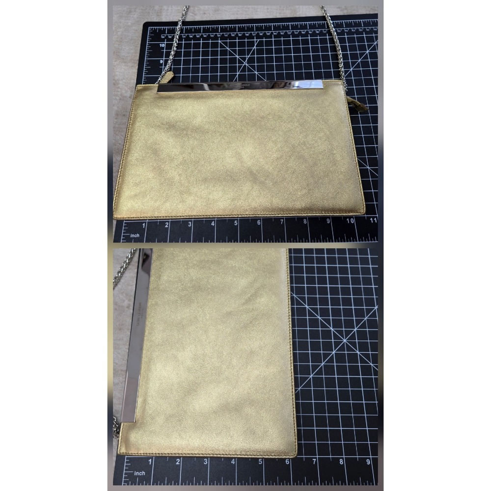 Saint Laurent Luteia Gold Metallic Leather Clutch Bag with Chain COA - Picture 8 of 11